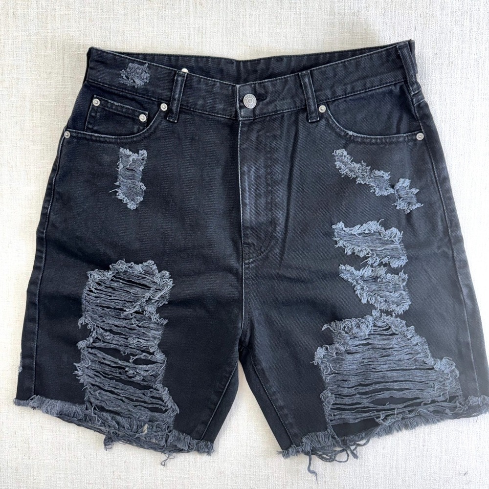 SER.O.YA Jack Vintage Cut Off Distressed Black Denim Shorts Italy Made Size 30